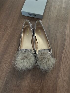 Kenneth Cole Reaction Glitter Pom-Pom Ballet Flats - Silver Taupe